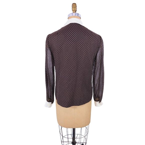 Vintage 1960s Brown Polka Dot Top Sheer Sleeve Blouse | B 39" - Picture 5 of 5